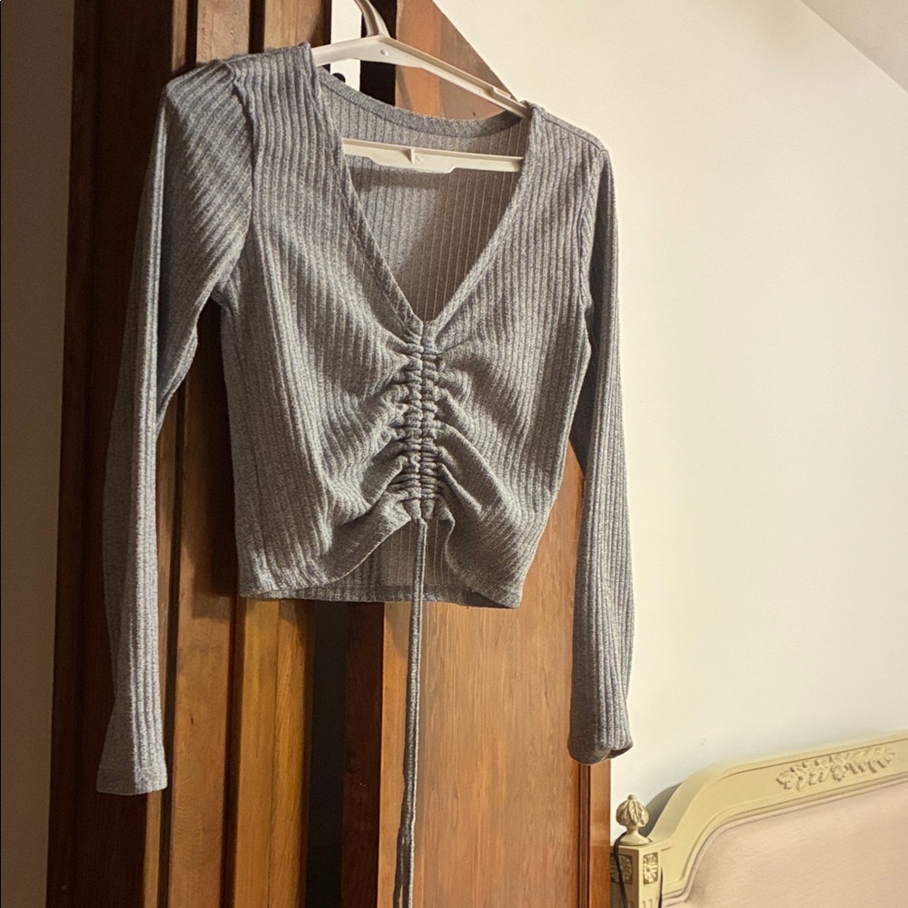 SHEIN Charcoal Ruched Long Sleeve Top